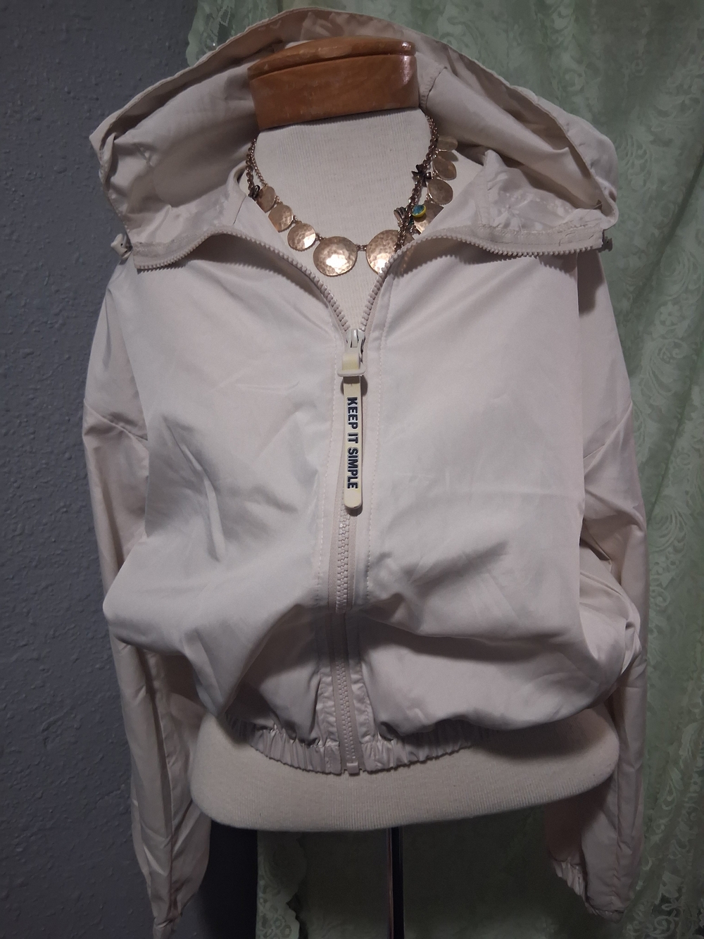 Light Beige Hooded Windbreaker Jacket -